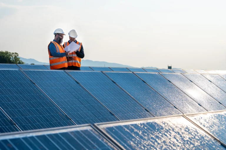 Engineers reviewing solar plans